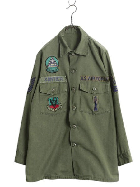 70s 米軍実物 USAF エアフォース ユーティリティ シャツ メンズ M 程/ 古着 ヴィンテージ ミリタリー 空軍 軍物 フルパッチ OG507 シャツ袖