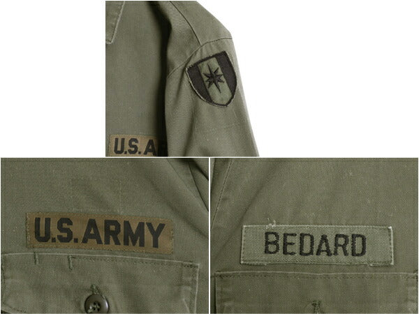 70s 米軍実物 US ARMY ユーティリティ シャツ メンズ M 程/ 77年製 古着 ヴィンテージ ミリタリー アーミー 軍物 OG507 シャツ袖 オリーブ