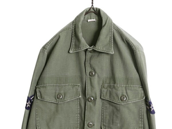 70s 米軍実物 USAF コットン サテン ユーティリティ シャツ メンズ M 古着 ヴィンテージ ミリタリー エアフォース 軍物 OG107 シャツ袖 3rd