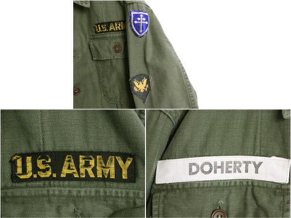 50s 米軍実物 US ARMY コットン サテン ユーティリティ シャツ メンズ M / ヴィンテージ ミリタリー 筒袖 1st 初期 OG107 フルパッチ 軍物
