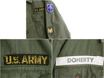 50s 米軍実物 US ARMY コットン サテン ユーティリティ シャツ メンズ M / ヴィンテージ ミリタリー 筒袖 1st 初期 OG107 フルパッチ 軍物