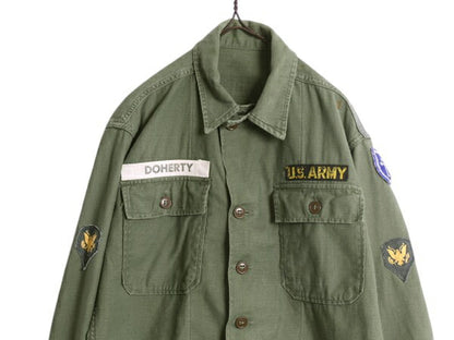 50s 米軍実物 US ARMY コットン サテン ユーティリティ シャツ メンズ M / ヴィンテージ ミリタリー 筒袖 1st 初期 OG107 フルパッチ 軍物