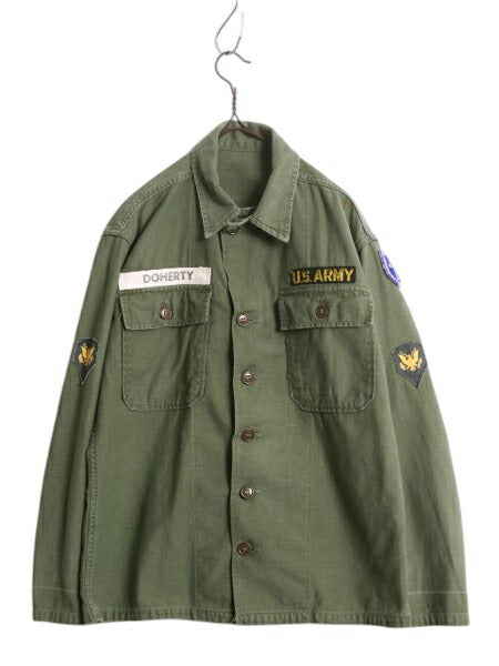 50s 米軍実物 US ARMY コットン サテン ユーティリティ シャツ メンズ M / ヴィンテージ ミリタリー 筒袖 1st 初期 OG107 フルパッチ 軍物