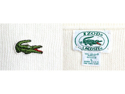 80s USA製 ■ ラコステ Vネック アクリル ニット セーター メンズ レディース L / 80年代 ビンテージ IZOD LACOSTE ワンポイント ホワイト