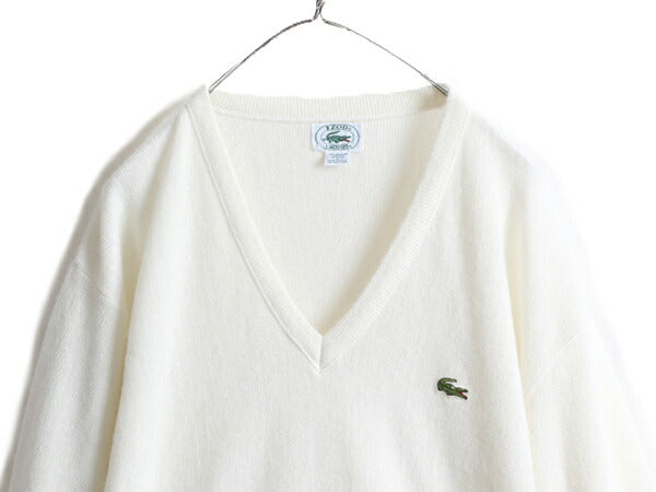 80s USA製 ■ ラコステ Vネック アクリル ニット セーター メンズ レディース L / 80年代 ビンテージ IZOD LACOSTE ワンポイント ホワイト