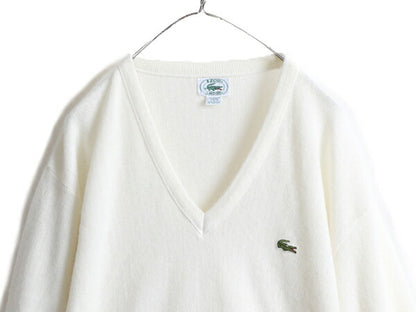 80s USA製 ■ ラコステ Vネック アクリル ニット セーター メンズ レディース L / 80年代 ビンテージ IZOD LACOSTE ワンポイント ホワイト