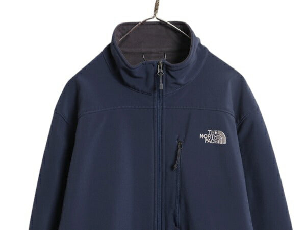 US企画 ノースフェイス APEX ソフトシェル ジャケット メンズ XL / 裏 フリース アウトドア ジャンパー フルジップ 大きいサイズ ネイビー