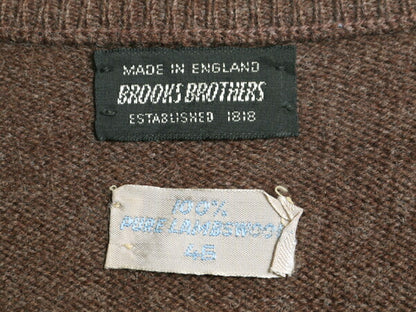 60s イギリス製 ブルックスブラザーズ ラム ウール ニット セーター メンズ L Brooks Brothers ヴィンテージ Vネック 無地 薄手 茶 英国製