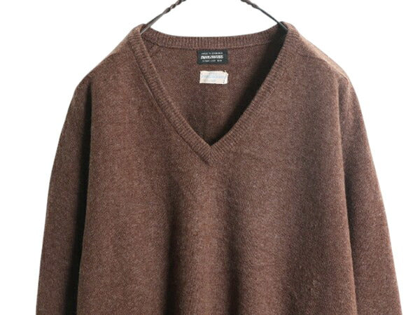 60s イギリス製 ブルックスブラザーズ ラム ウール ニット セーター メンズ L Brooks Brothers ヴィンテージ Vネック 無地 薄手 茶 英国製