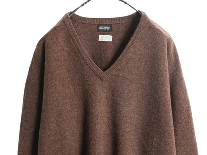 60s イギリス製 ブルックスブラザーズ ラム ウール ニット セーター メンズ L Brooks Brothers ヴィンテージ Vネック 無地 薄手 茶 英国製