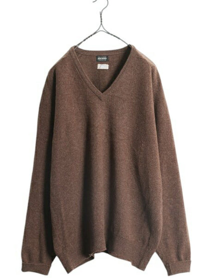 60s イギリス製 ブルックスブラザーズ ラム ウール ニット セーター メンズ L Brooks Brothers ヴィンテージ Vネック 無地 薄手 茶 英国製