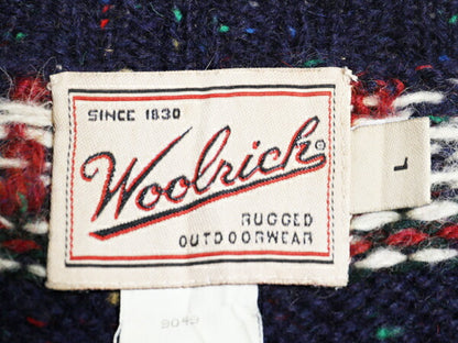 90s ウールリッチ ノルディック ウール ニット セーター メンズ L / 古着 オールド Woolrich バーズアイ 総柄 ネップ Vネック マルチカラー