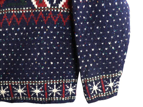 90s ウールリッチ ノルディック ウール ニット セーター メンズ L / 古着 オールド Woolrich バーズアイ 総柄 ネップ Vネック マルチカラー
