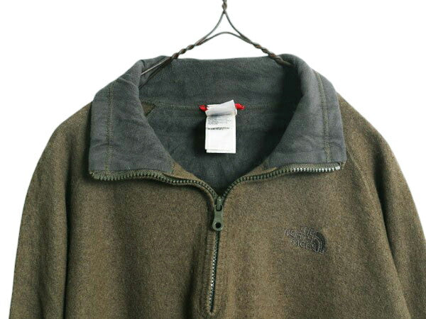 ノースフェイス ハーフジップ ニット セーター メンズ L 古着 The North Face アウトドア コットン ウール プルオーバー ハイネック カーキ