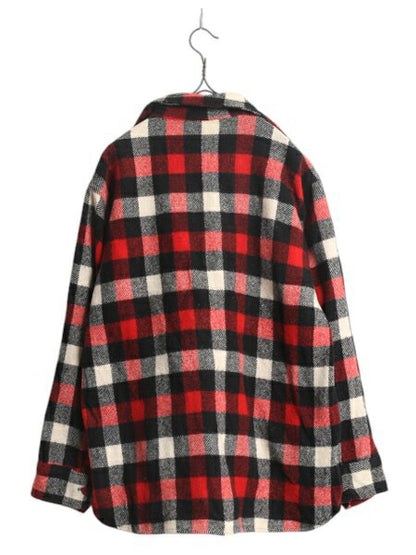 70s USA製 ウールリッチ ブロック チェック CPO ウール シャツ メンズ L 古着 ヴィンテージ 白タグ 長袖シャツ マルチカラー ポケット付き