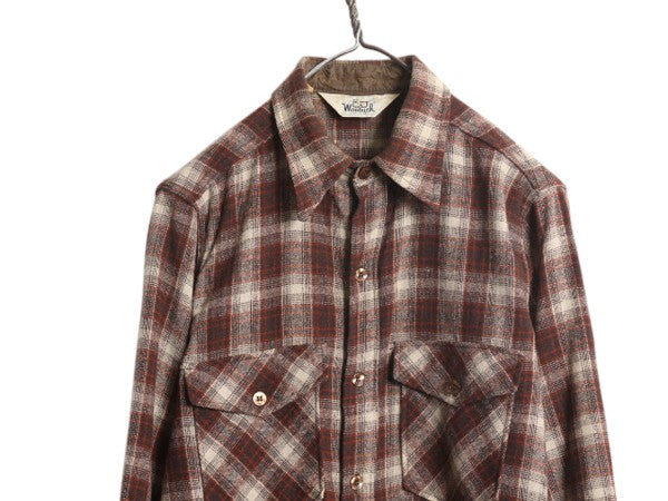 70s USA製 ウールリッチ チェック 長袖 ウール シャツ メンズ M 古着 ヴィンテージ 旧タグ WOOLRICH 長袖シャツ ポケット付き マルチカラー