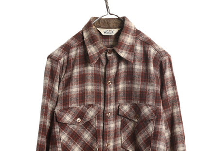 70s USA製 ウールリッチ チェック 長袖 ウール シャツ メンズ M 古着 ヴィンテージ 旧タグ WOOLRICH 長袖シャツ ポケット付き マルチカラー