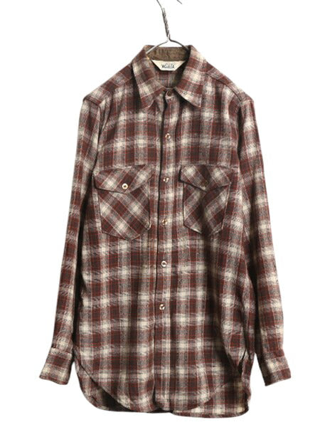 70s USA製 ウールリッチ チェック 長袖 ウール シャツ メンズ M 古着 ヴィンテージ 旧タグ WOOLRICH 長袖シャツ ポケット付き マルチカラー