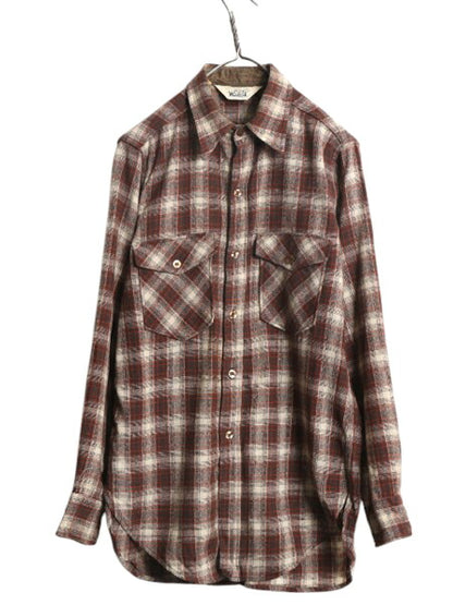 70s USA製 ウールリッチ チェック 長袖 ウール シャツ メンズ M 古着 ヴィンテージ 旧タグ WOOLRICH 長袖シャツ ポケット付き マルチカラー