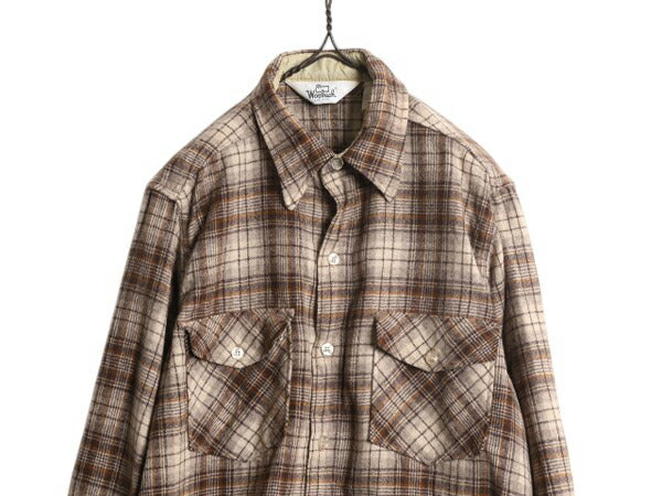 70s USA製 ウールリッチ チェック 長袖 ウール シャツ メンズ L 古着 ヴィンテージ 白タグ WOOLRICH 長袖シャツ ポケット付き マルチカラー