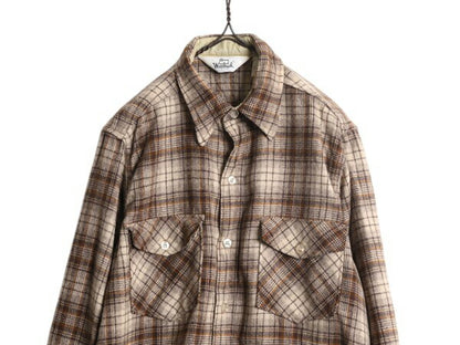 70s USA製 ウールリッチ チェック 長袖 ウール シャツ メンズ L 古着 ヴィンテージ 白タグ WOOLRICH 長袖シャツ ポケット付き マルチカラー