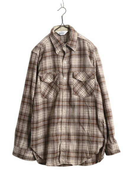 70s USA製 ウールリッチ チェック 長袖 ウール シャツ メンズ L 古着 ヴィンテージ 白タグ WOOLRICH 長袖シャツ ポケット付き マルチカラー