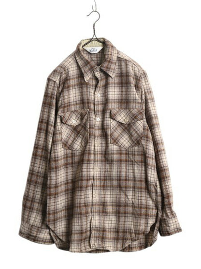 70s USA製 ウールリッチ チェック 長袖 ウール シャツ メンズ L 古着 ヴィンテージ 白タグ WOOLRICH 長袖シャツ ポケット付き マルチカラー