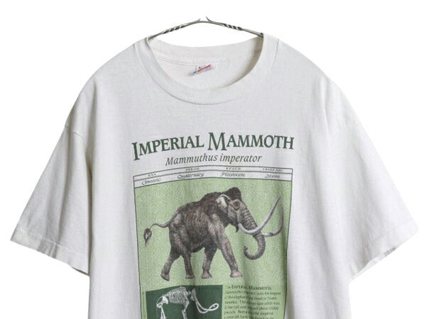 90s USA製 マンモス アート イラスト プリント 半袖 Tシャツ メンズ XL オールド シングルステッチ ヘビーウェイト 大きいサイズ アニマル