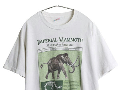 90s USA製 マンモス アート イラスト プリント 半袖 Tシャツ メンズ XL オールド シングルステッチ ヘビーウェイト 大きいサイズ アニマル