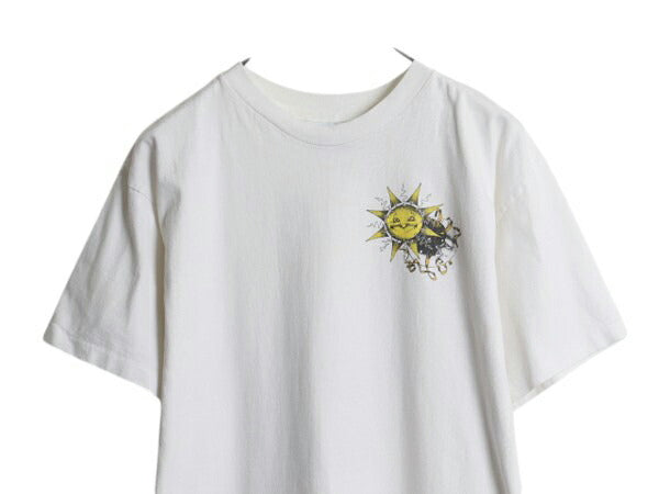 90s USA製 SUN&MOON アート イラスト 両面 プリント Tシャツ メンズ M / オールド グラフィック シングルステッチ ヘビーウェイト ホワイト