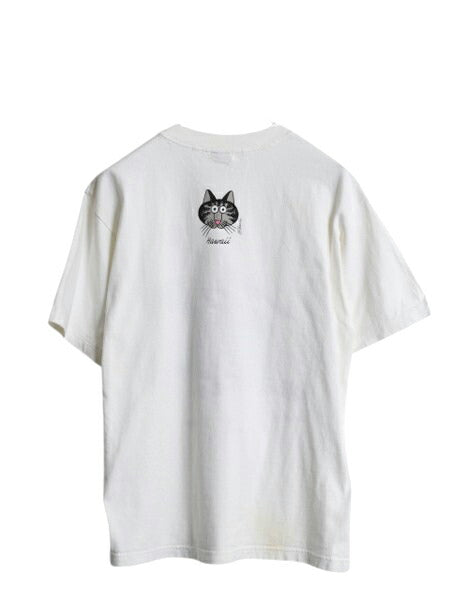 90s USA製 クリバンキャット イラスト 両面 プリント Tシャツ メンズ レディース M 古着 オールド ネコ キャラクター シングルステッチ 白