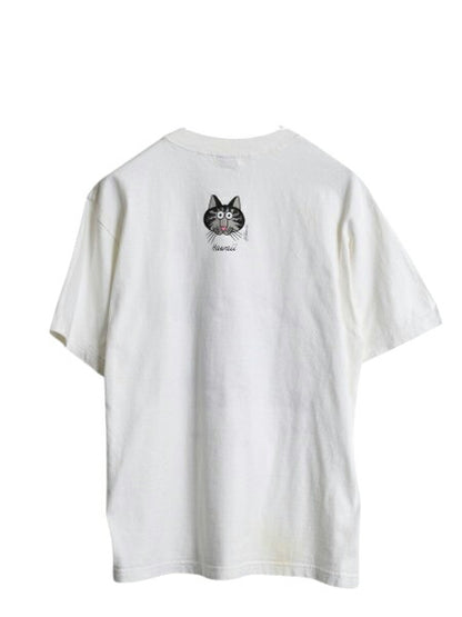 90s USA製 クリバンキャット イラスト 両面 プリント Tシャツ メンズ レディース M 古着 オールド ネコ キャラクター シングルステッチ 白