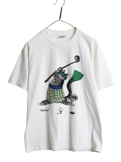90s USA製 クリバンキャット イラスト 両面 プリント Tシャツ メンズ レディース M 古着 オールド ネコ キャラクター シングルステッチ 白