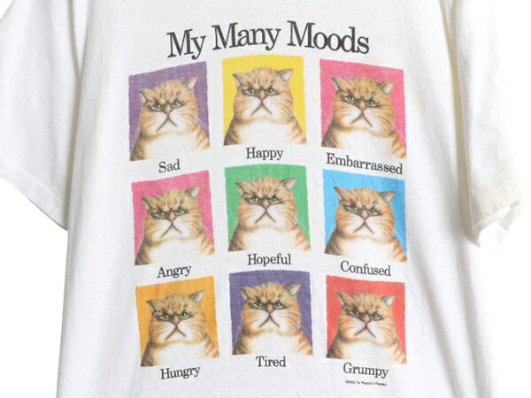 90s USA製 ネコ アート プリント Tシャツ メンズ レディース L / 古着 オールド アニマル メッセージ イラスト シングルステッチ ホワイト