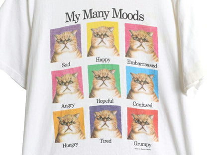 90s USA製 ネコ アート プリント Tシャツ メンズ レディース L / 古着 オールド アニマル メッセージ イラスト シングルステッチ ホワイト