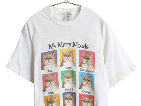 90s USA製 ネコ アート プリント Tシャツ メンズ レディース L / 古着 オールド アニマル メッセージ イラスト シングルステッチ ホワイト