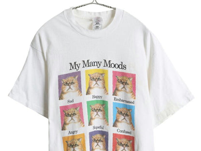 90s USA製 ネコ アート プリント Tシャツ メンズ レディース L / 古着 オールド アニマル メッセージ イラスト シングルステッチ ホワイト