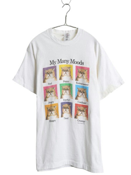 90s USA製 ネコ アート プリント Tシャツ メンズ レディース L / 古着 オールド アニマル メッセージ イラスト シングルステッチ ホワイト