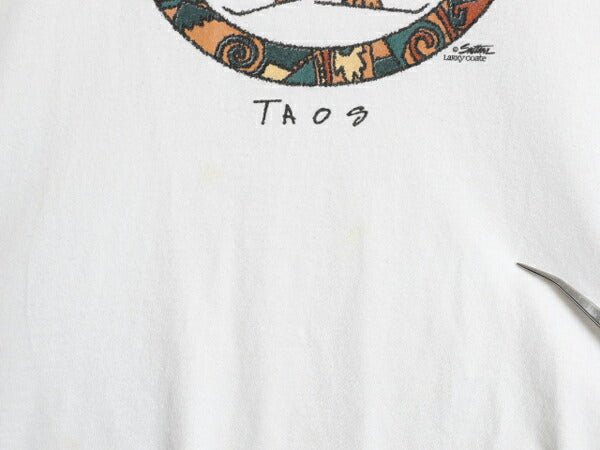 90s USA製 ネイティブ アート イラスト プリント Tシャツ メンズ L 古着 白 オールド キャラクター グラフィック ヘビーウェイト ホワイト