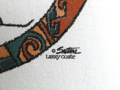 90s USA製 ネイティブ アート イラスト プリント Tシャツ メンズ L 古着 白 オールド キャラクター グラフィック ヘビーウェイト ホワイト