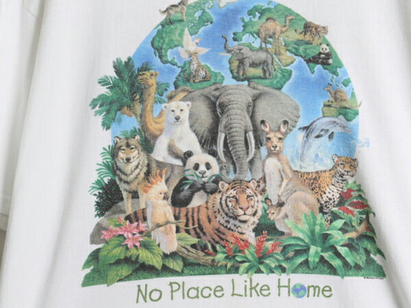 00s アニマル アート プリント Tシャツ メンズ XL 古着 オールド メッセージ イラスト グラフィック ヘビーウェイト ホワイト 大きいサイズ