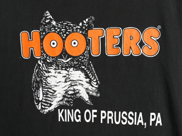 90s HOOTERS 両面 プリント 半袖 Tシャツ メンズ XL オールド 企業 当時物 キャラクター イラスト シングルステッチ ブラック 大きいサイズ