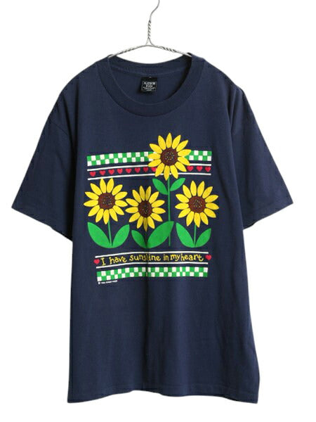 90s USA製 ひまわり アート プリント Tシャツ メンズ レディース L / 古着 オールド フラワー 花 グラフィック シングルステッチ ゆったり