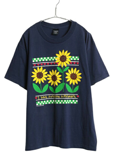 90s USA製 ひまわり アート プリント Tシャツ メンズ レディース L / 古着 オールド フラワー 花 グラフィック シングルステッチ ゆったり