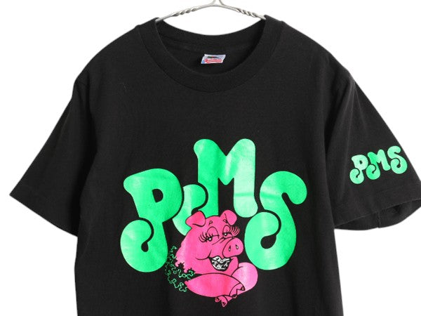 90s USA製 ブタ キャラクター イラスト 3面 プリント Tシャツ メンズ レディース S / オールド アニマル アート シングルステッチ ブラック