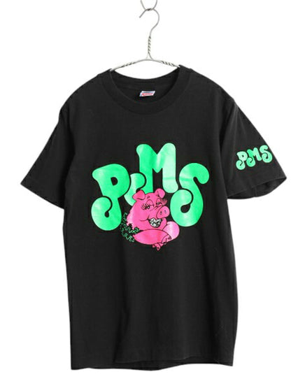 90s USA製 ブタ キャラクター イラスト 3面 プリント Tシャツ メンズ レディース S / オールド アニマル アート シングルステッチ ブラック