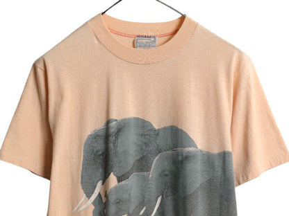 80s USA製 ゾウ アート イラスト プリント 半袖 Tシャツ メンズ レディース M / 古着 ヴィンテージ シングルステッチ カットソー アニマル