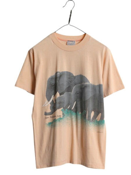 80s USA製 ゾウ アート イラスト プリント 半袖 Tシャツ メンズ レディース M / 古着 ヴィンテージ シングルステッチ カットソー アニマル