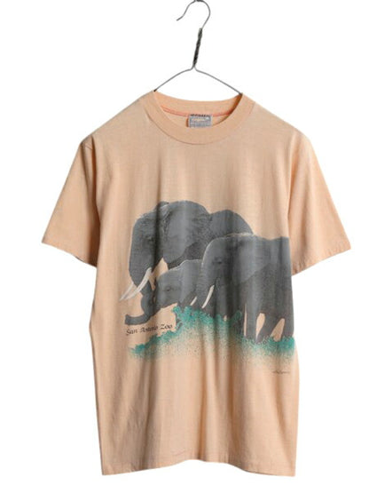 80s USA製 ゾウ アート イラスト プリント 半袖 Tシャツ メンズ レディース M / 古着 ヴィンテージ シングルステッチ カットソー アニマル