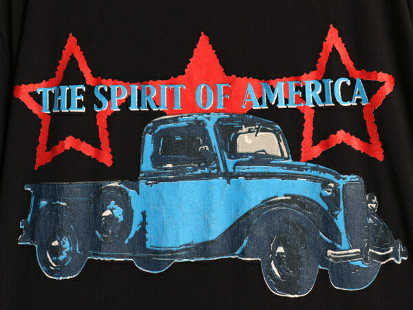 00s アメ車 アート イラスト プリント Tシャツ メンズ L オールド 旧車 自動車 グラフィック ピックアップ トラック カットソー  ブラック